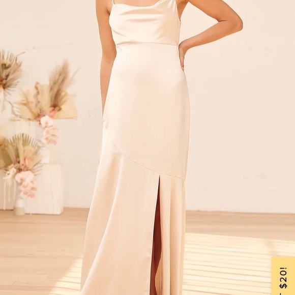 Lulus Moment in the Spotlight Champagne Cowl neck dress - Picture 1 of 10